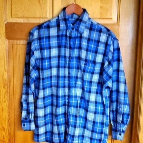 Pendleton Vintage 100% Wool Blue Plaid LS Casual Button Down Sz. M Shirt - Picture 1 of 8